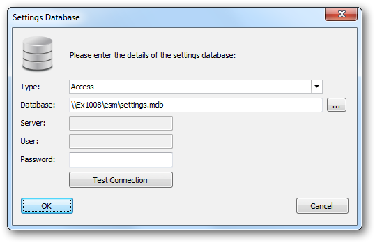 Settings Database Dialog