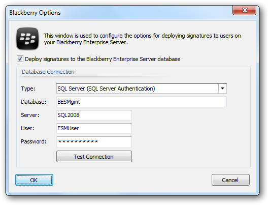 Blackberry Options Dialog