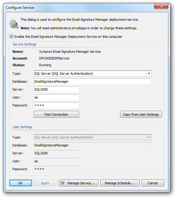 Configure Service Dialog