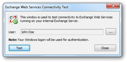 EWS Connectivity Test Dialog