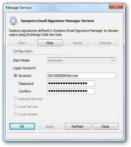 Manage Service Dialog