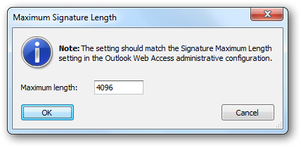 Maximum Signature Length Dialog