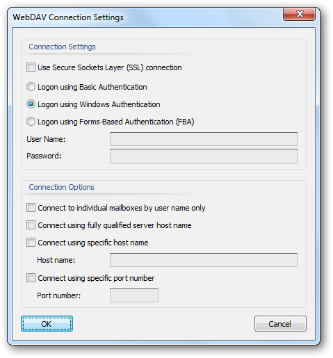WebDAV Connection Settings Dialog