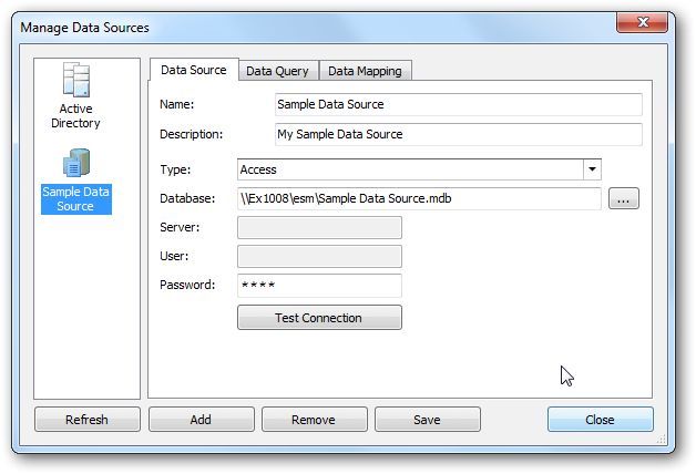 Manage Data Sources Dialog - Data Source