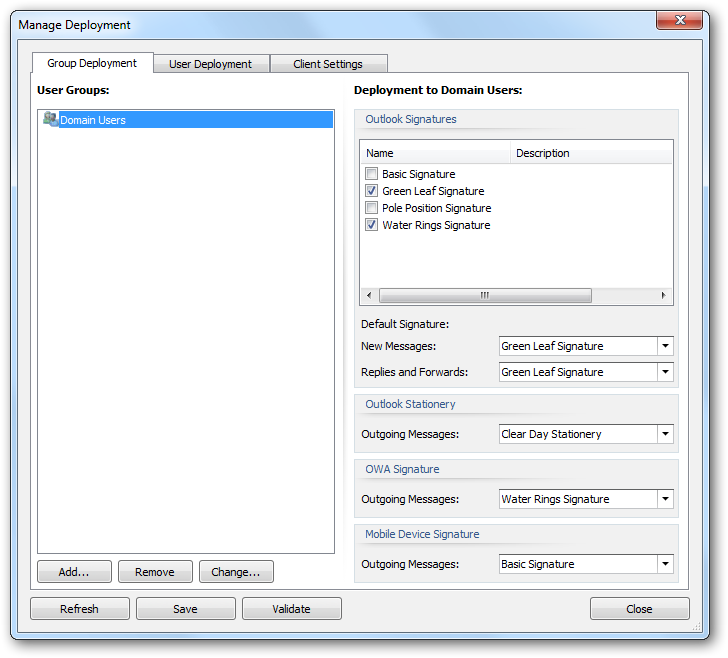 Manage Deployment Dialog