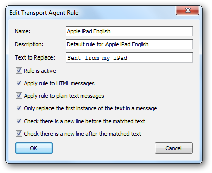 Transport Agent Rule Dialog