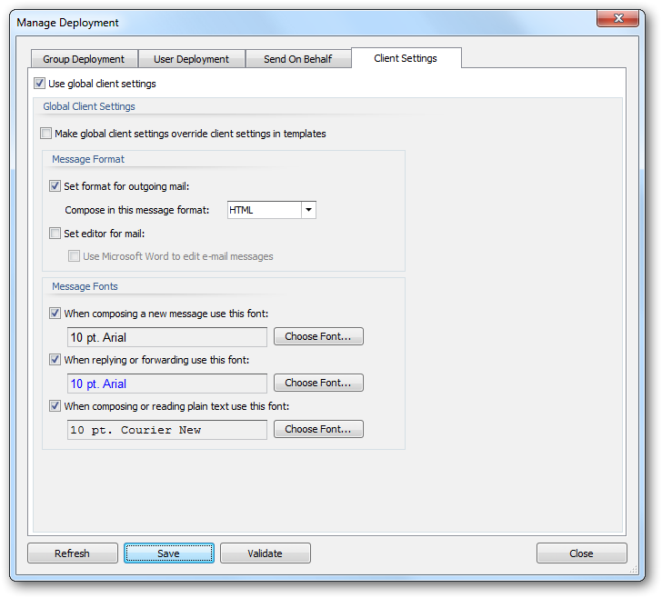 Manage Deployment - Client Settings Tab