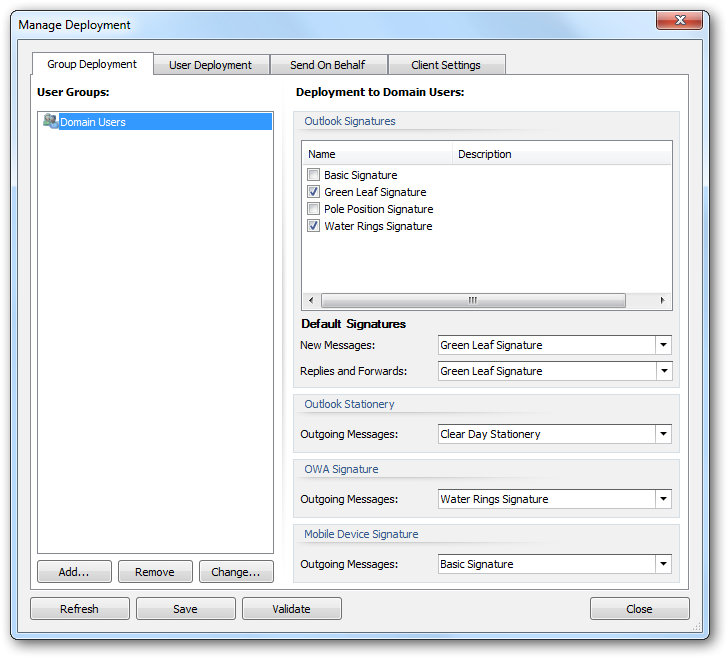 Manage Deployment Dialog