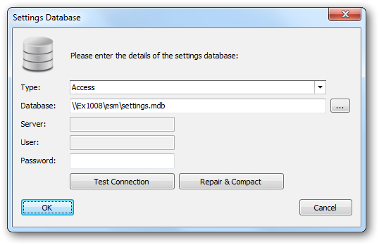 Settings Database Dialog