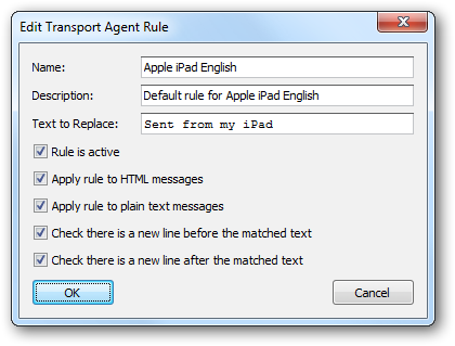 Transport Agent Rule Dialog