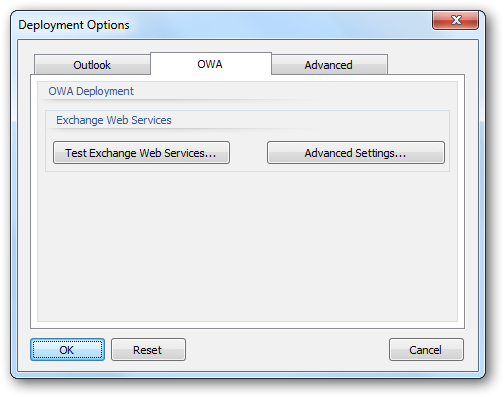 Deployment Options - OWA Tab