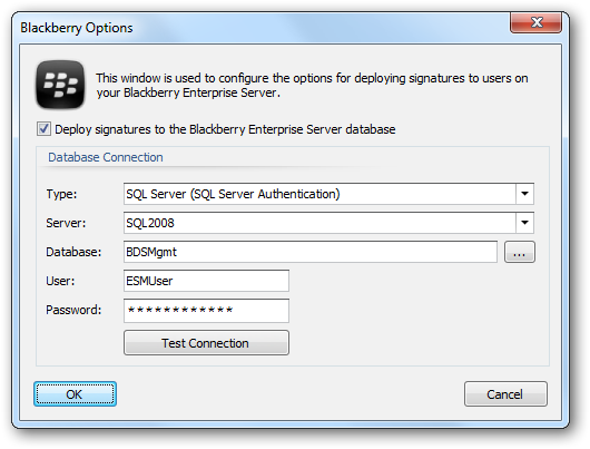 Blackberry Options Dialog