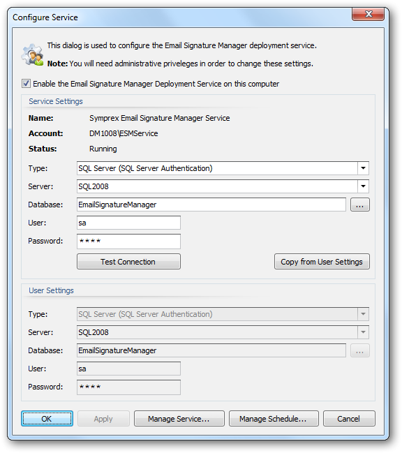 Configure Service Dialog