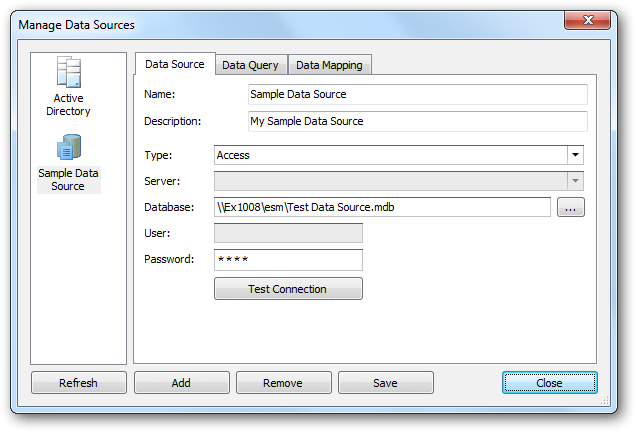 Manage Data Sources Dialog - Data Source