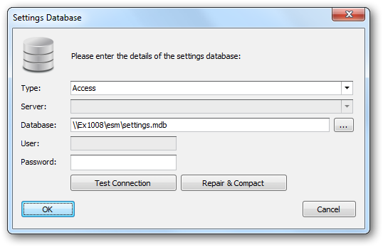 Settings Database Dialog