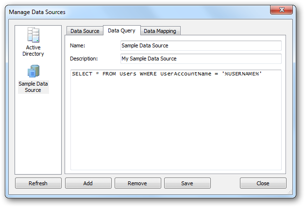 Manage Data Sources Dialog - Data Query