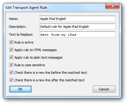 Transport Agent Rule Dialog