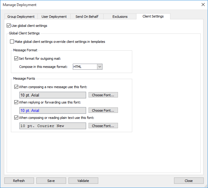 Manage Deployment - Client Settings Tab