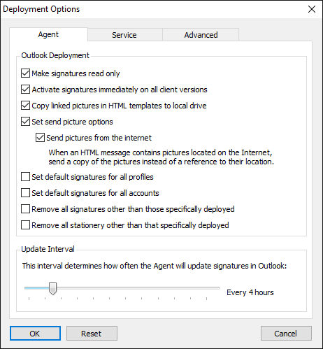 Deployment Options - Agent Tab