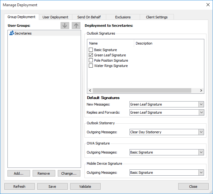 Manage Deployment Dialog