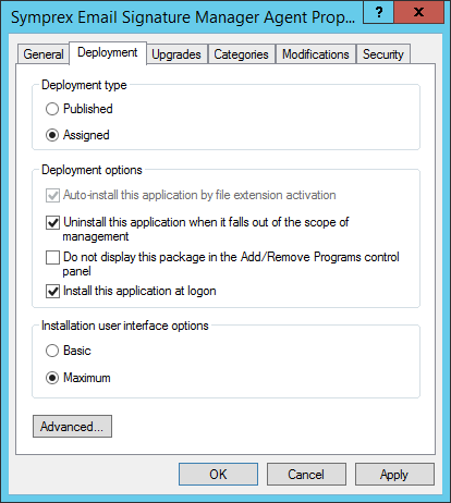 GPO - Edit Package - Deployment Tab