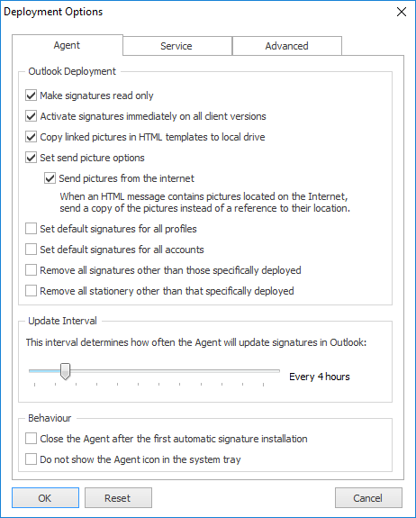 Deployment Options - Agent Tab