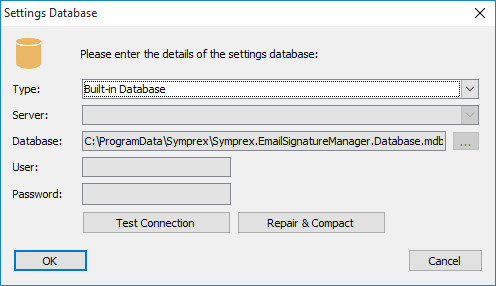 Settings Database Dialog