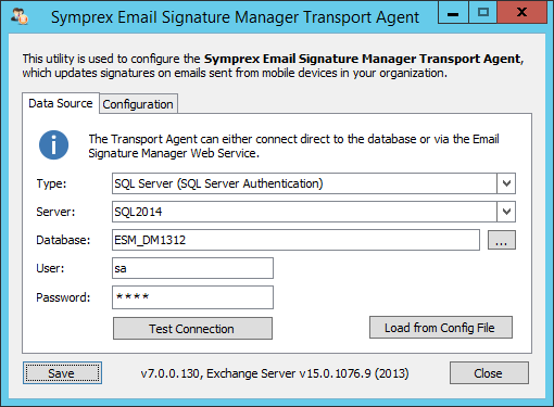 Configuration Utility - Data Source Page