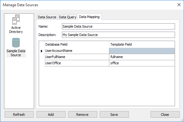 Manage Data Sources Dialog - Data Mapping