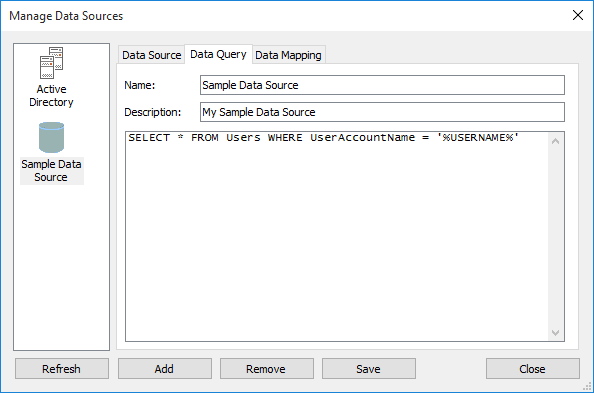 Manage Data Sources Dialog - Data Query