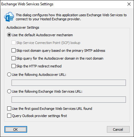 Hosted Exchange Settings Dialog