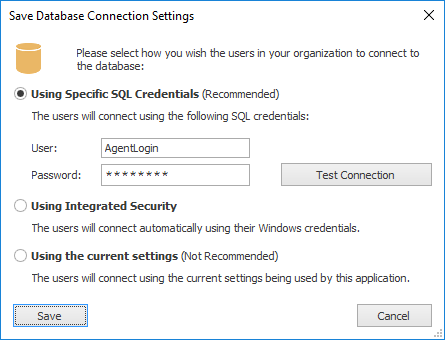 Save Database Connections Settings Dialog