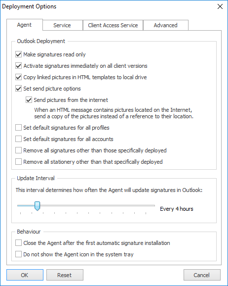 Deployment Options - Agent Tab