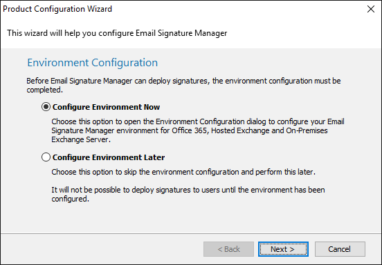 PCW - Environment Configuration Page