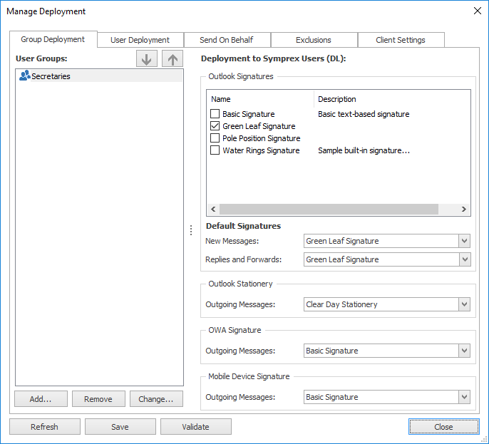 Manage Deployment Dialog