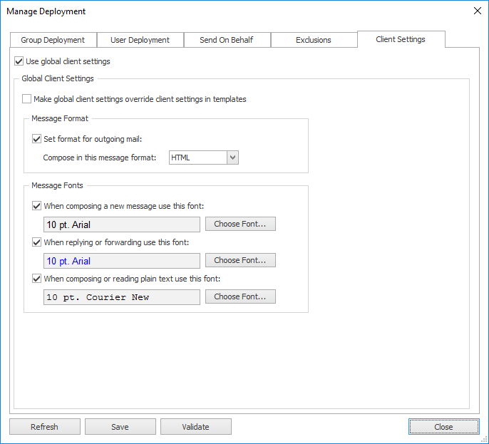 Manage Deployment - Client Settings Tab