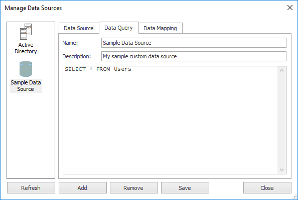 Manage Data Sources Dialog - Data Query