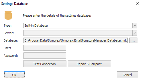 Settings Database Dialog