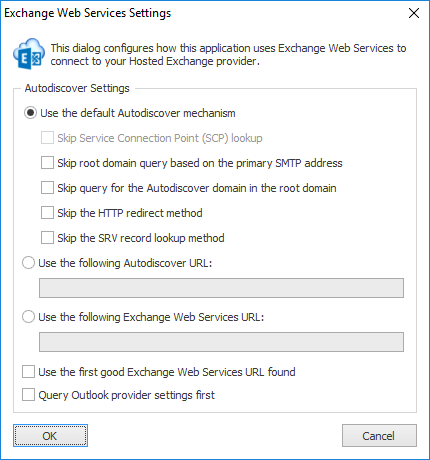 Hosted Exchange Settings Dialog