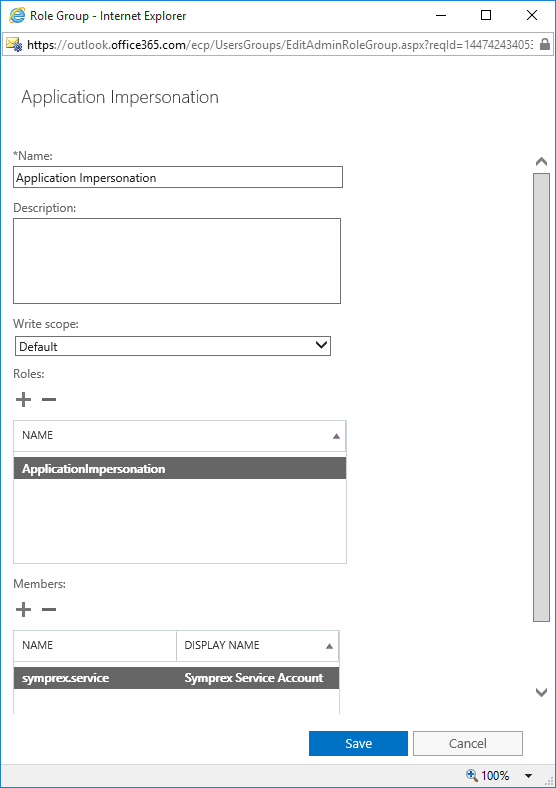 Office 365 Role Group Window