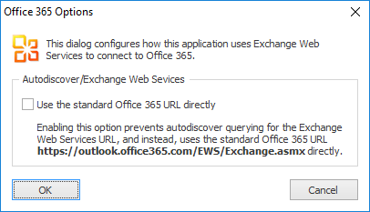 Office 365 Settings Dialog