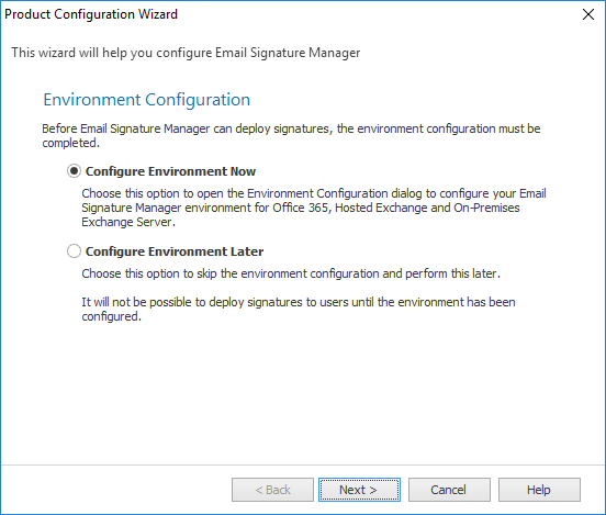 PCW - Environment Configuration Page