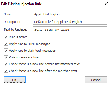 Injection Rule Dialog
