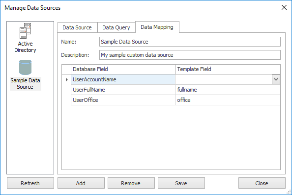 Manage Data Sources Dialog - Data Mapping