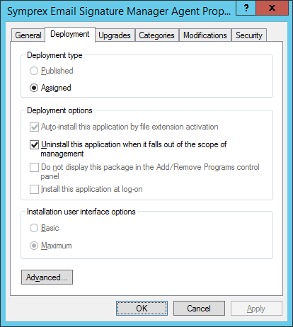 GPO - Edit Package - Deployment Tab (Computer)