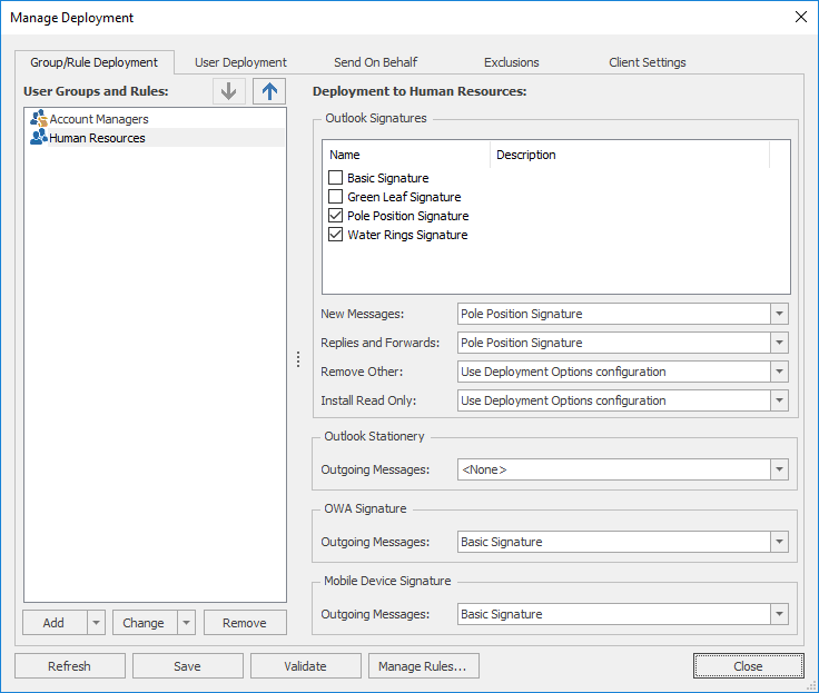 Manage Deployment Dialog