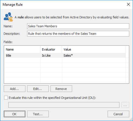 Manage Rule Dialog