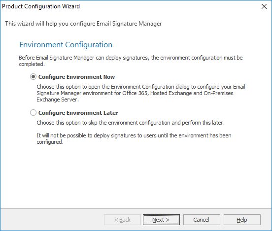 PCW - Environment Configuration Page