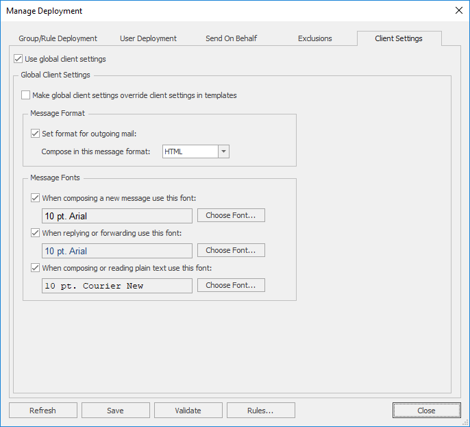 Manage Deployment - Client Settings Tab