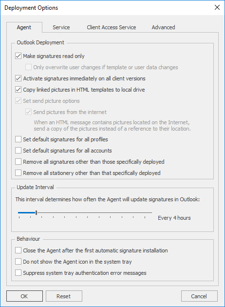 Deployment Options - Agent Tab